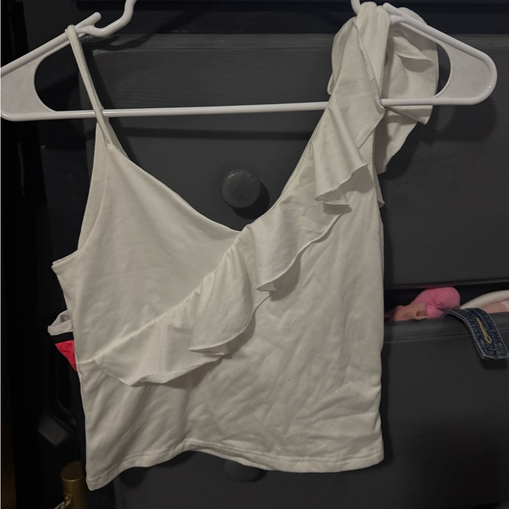 Elegant White Ruffle One-Shoulder Top